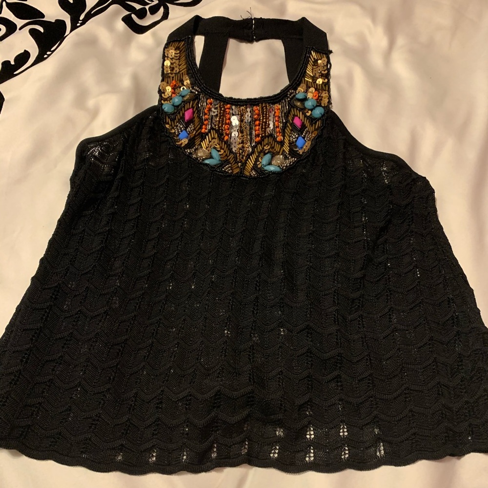 Bebe beaded knit crop top